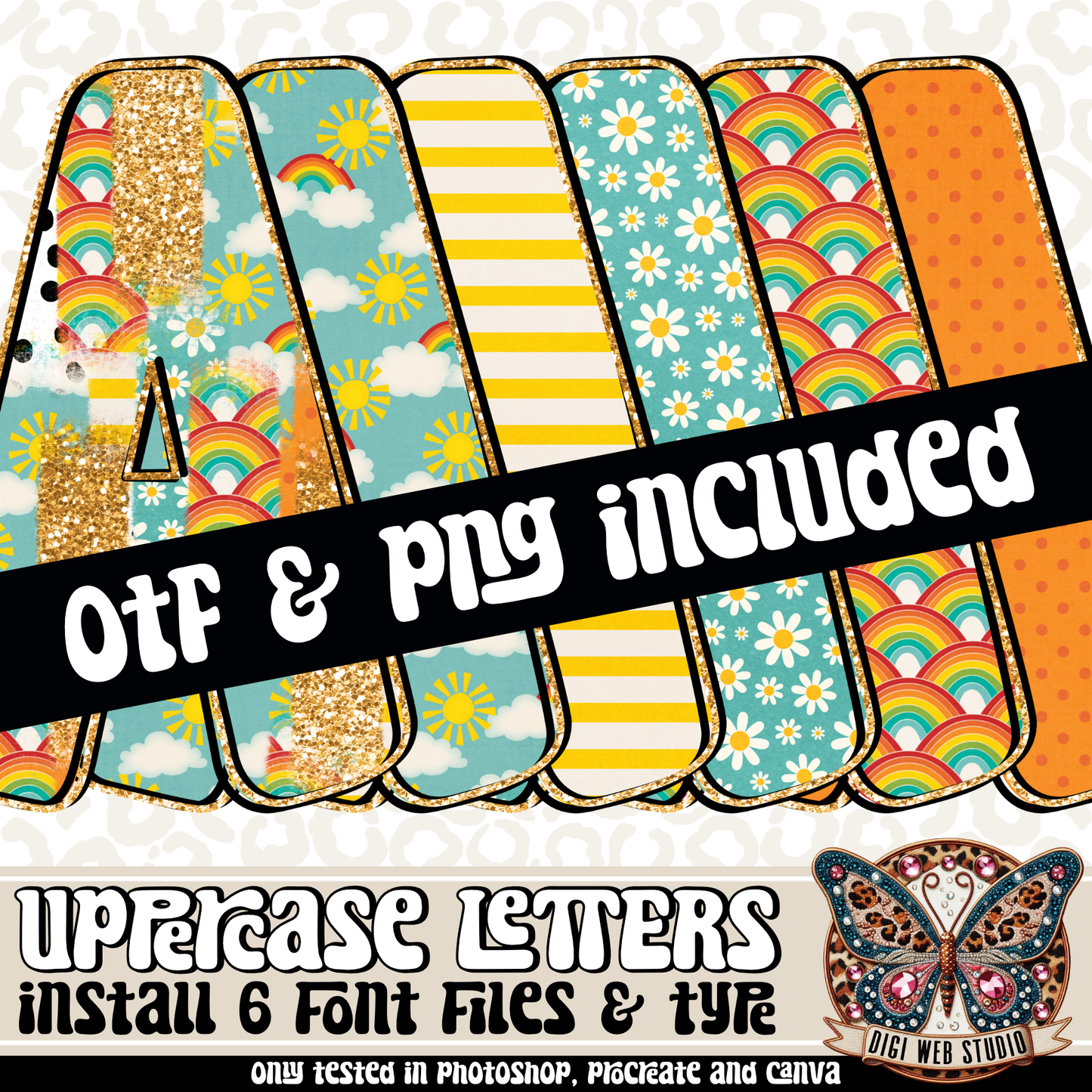 Design Elements - Happy Glam Alphas & OTF Files 1 (6 Sets)