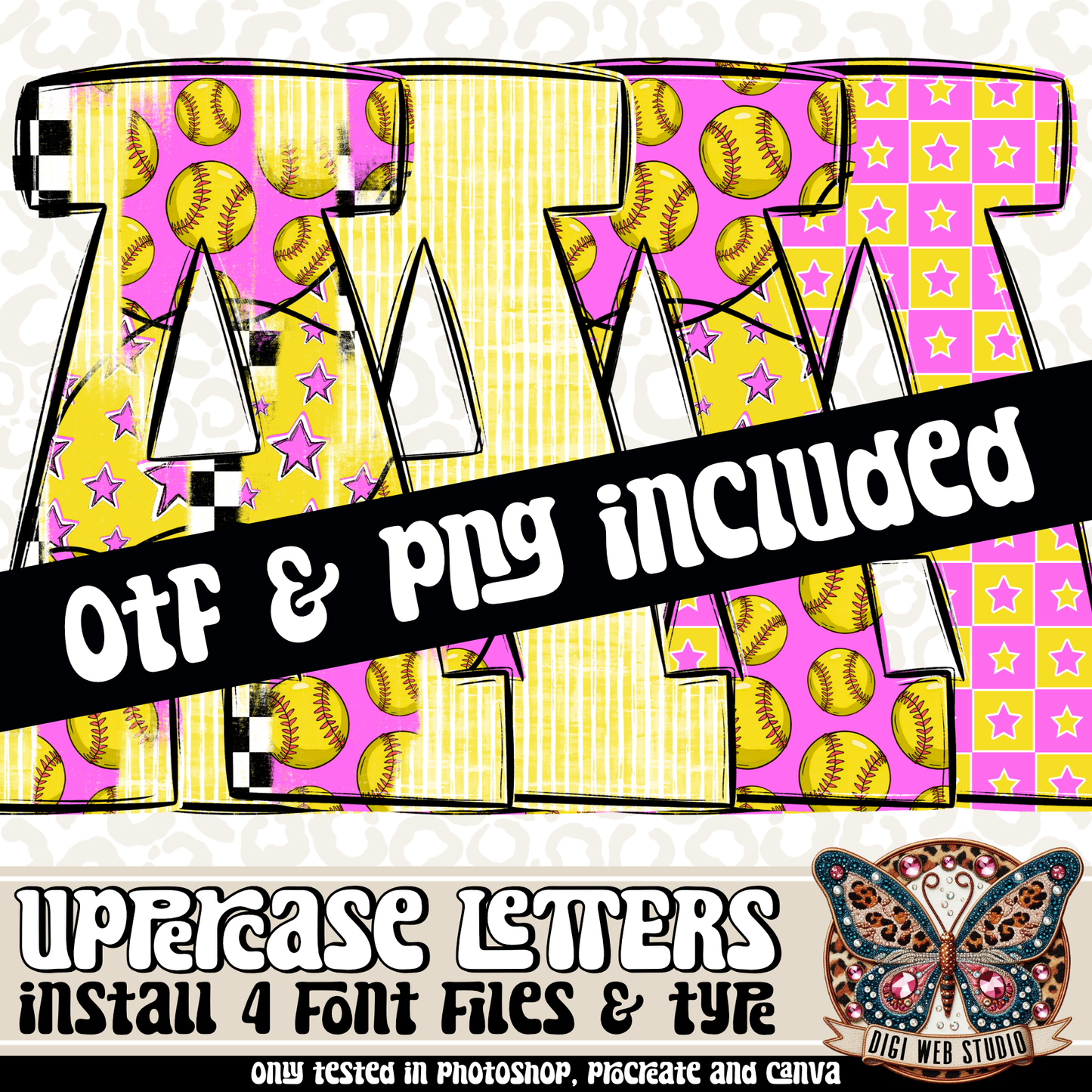 Design Elements - Softball Alphas & OTF Files (4 Sets)
