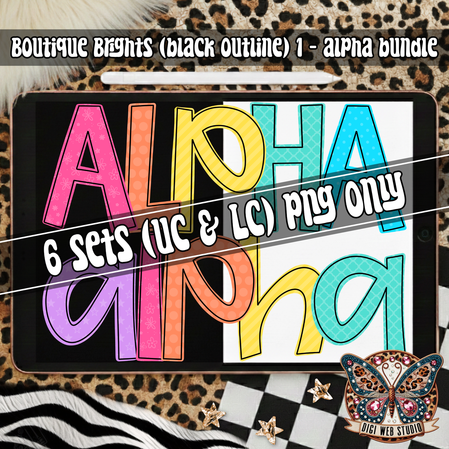 Design Elements - 2026 Boutique Brights (Black Outline) 1 Alpha Bundle (6 Sets)