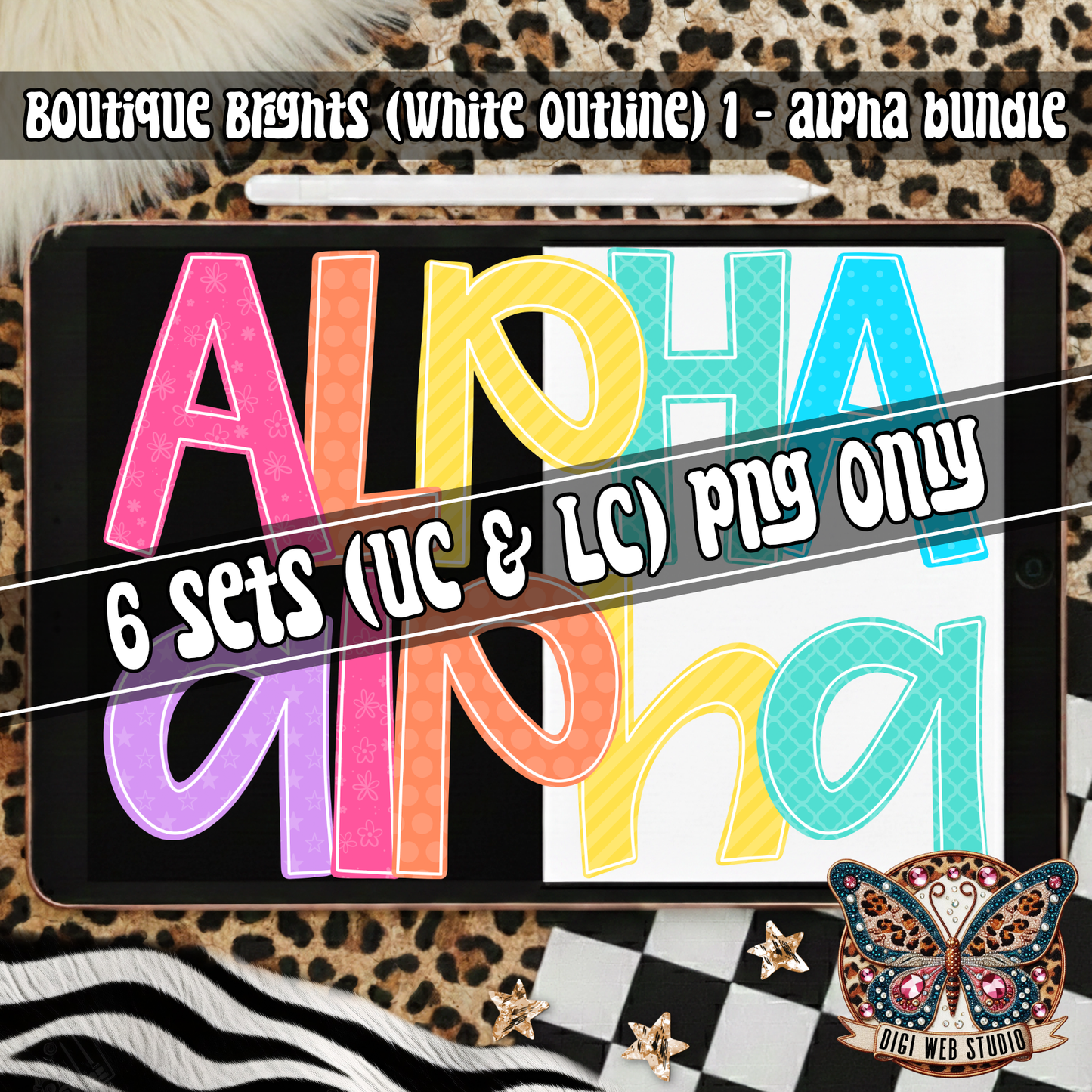 Design Elements - 2026 Boutique Brights (White Outline) 1 Alpha Bundle (6 Sets)
