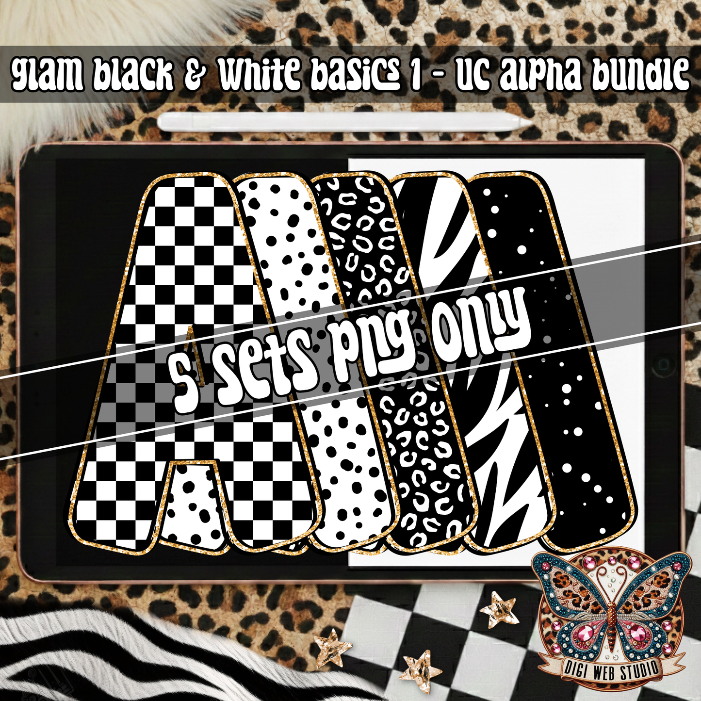 Design Elements - 2026 Glam Black & White Basics 1 Alpha Bundle (5 Sets)