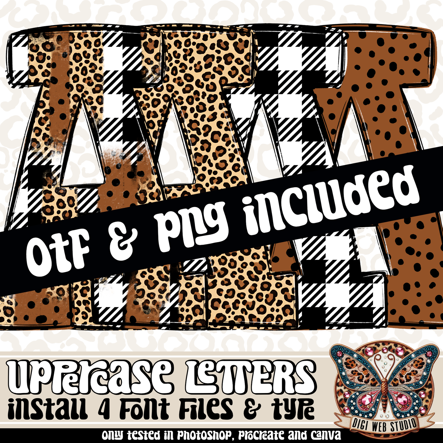 Design Elements - Buffalo Leopard Alphas & OTF Files (4 Sets)