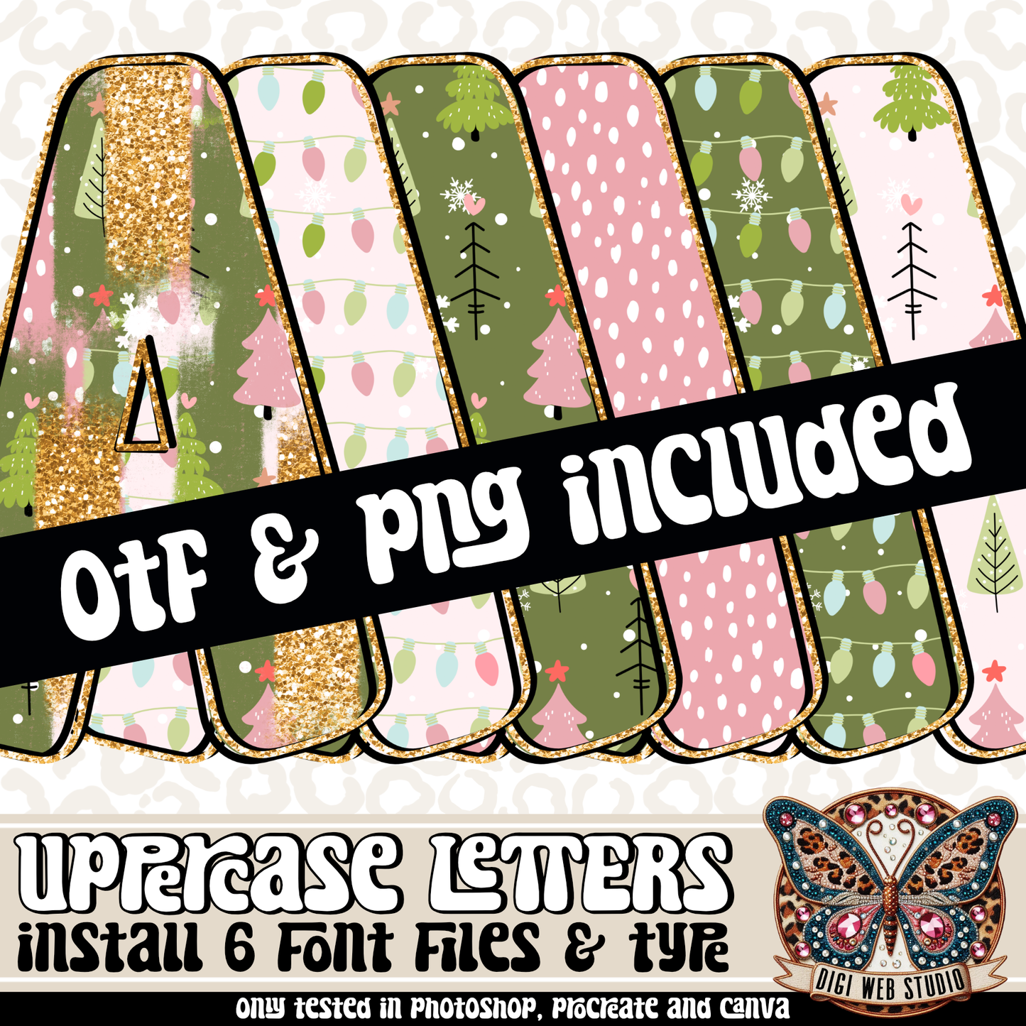 Design Elements - Pinkmas Glam Alphas & OTF Files (6 Sets)