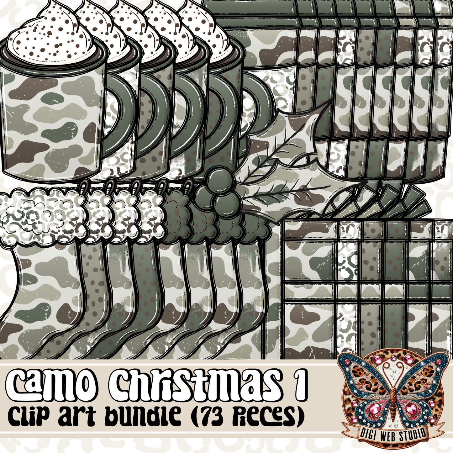 Design Elements - Hand Drawn 2025 Clip Art Bundle - Camo Christmas 1