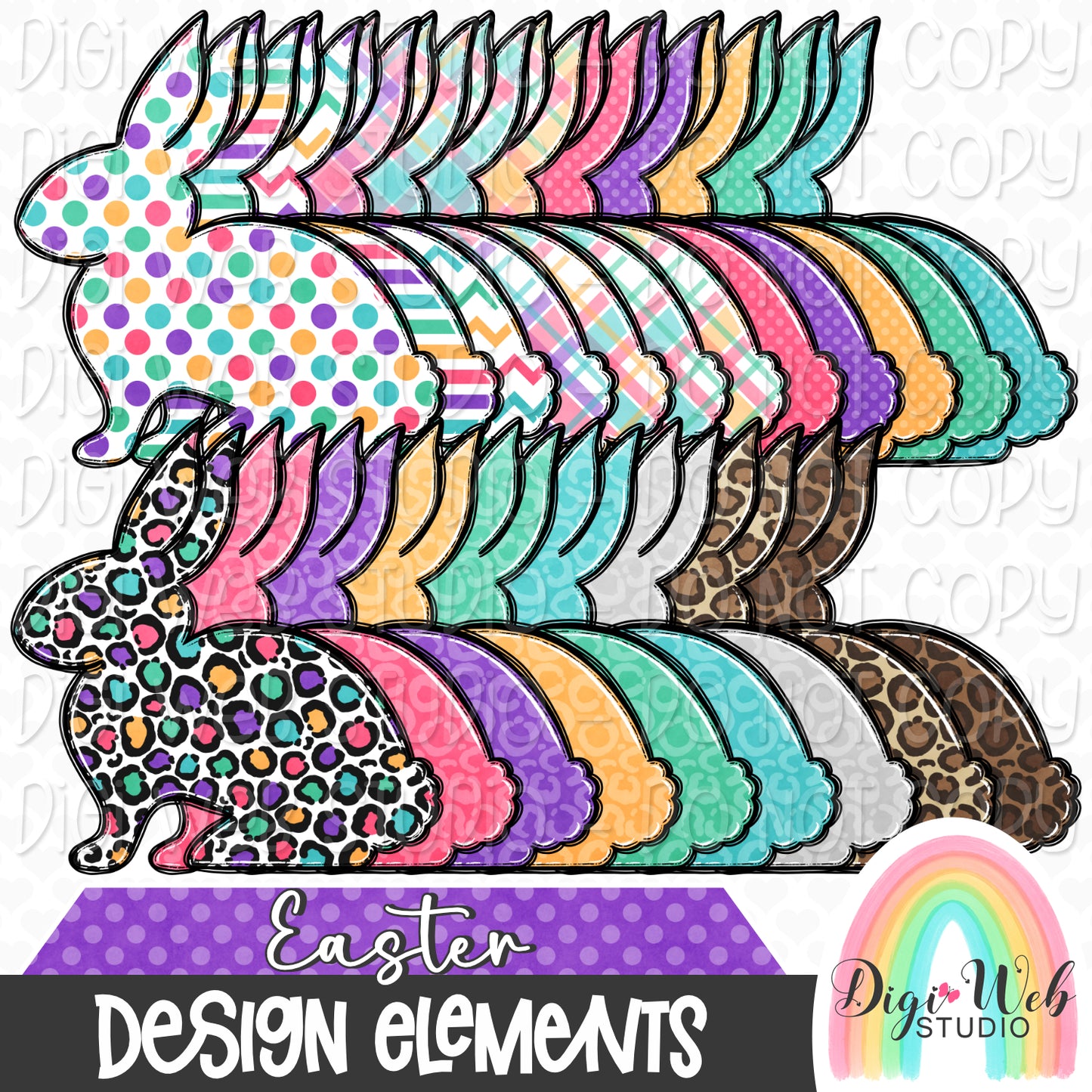 Design Elements - Easter Bunny Silhouettes 1 Hand Drawn Clip Art Bundle