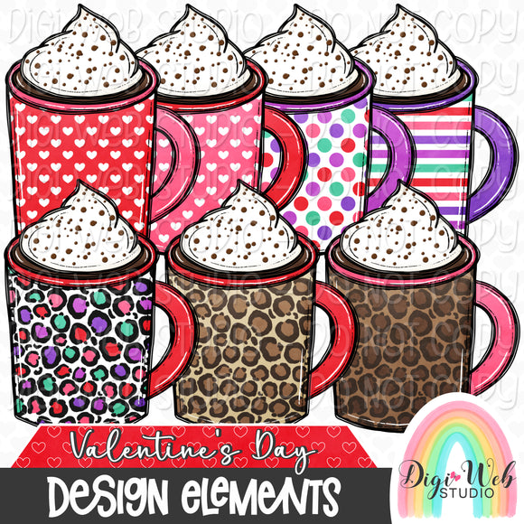 Design Elements - Valentine's Day Hot Cocoa Hand Drawn Clip Art Bundle