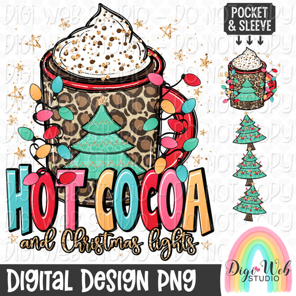 Hot Cocoa And Christmas Lights 1 - Digital Design PNG w/ Matching Pocket & Sleeve