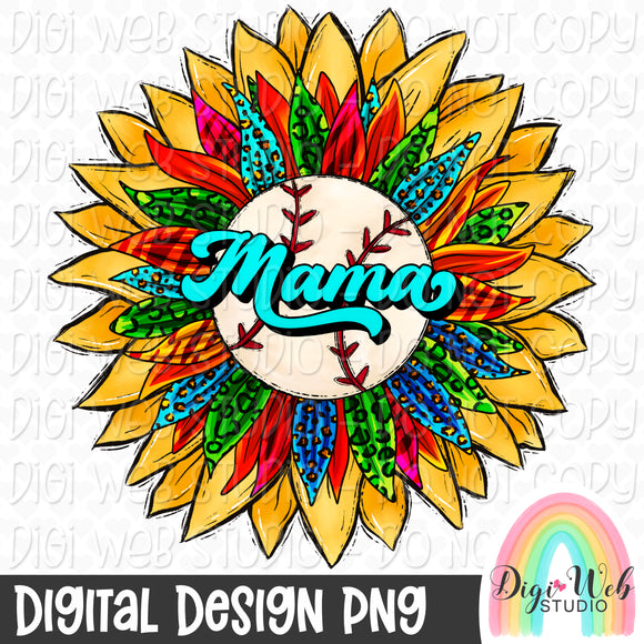 Mama Baseball Sunflower 1 - Digital Design PNG