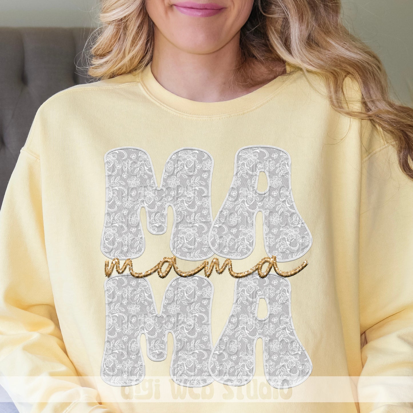Faux Embroidery Lace Mama (White) - 2025 Digital PNG Design