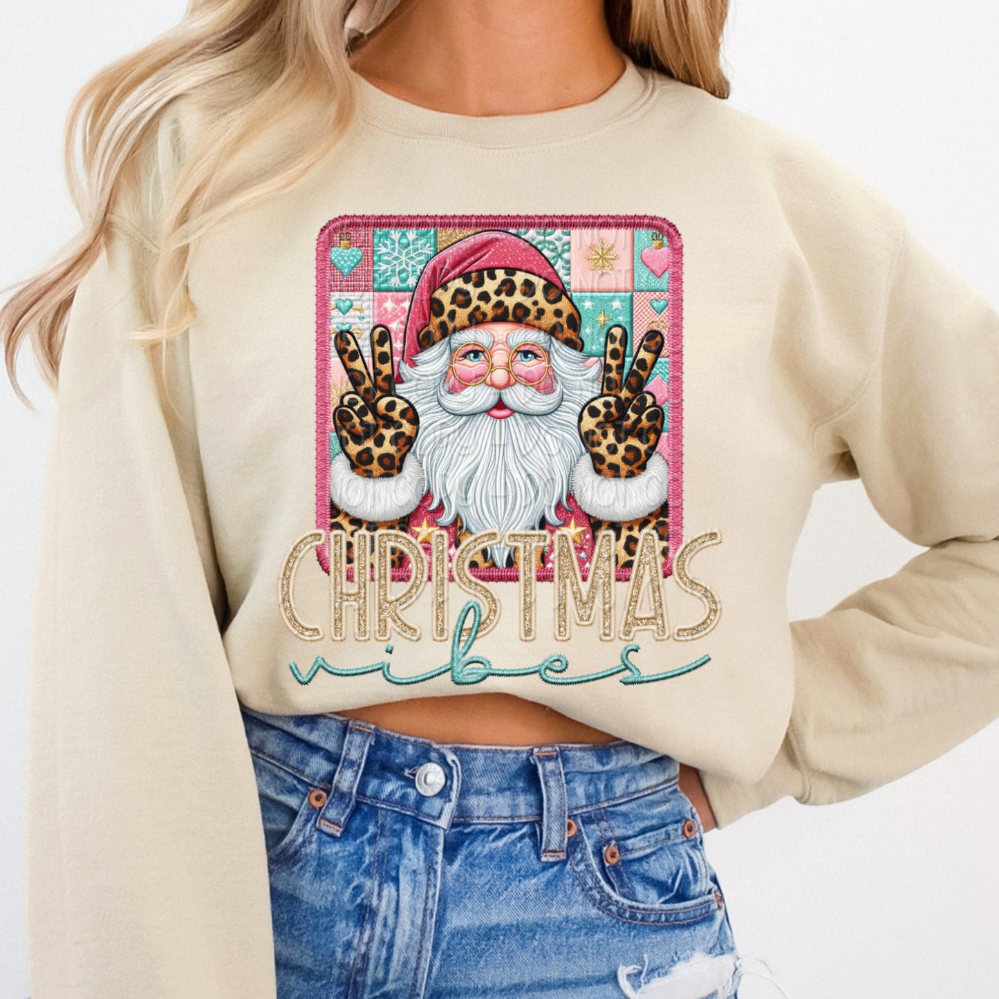 Faux Embroidery Christmas Vibes Santa 1 - 2025 Digital PNG Design