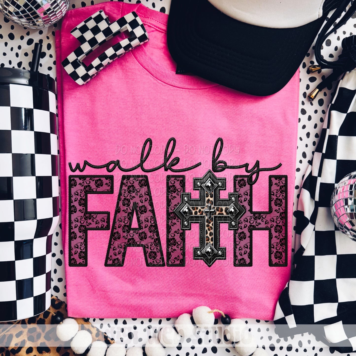 Faux Embroidery Black Lace Walk By Faith 1 - 2025 Digital PNG Design