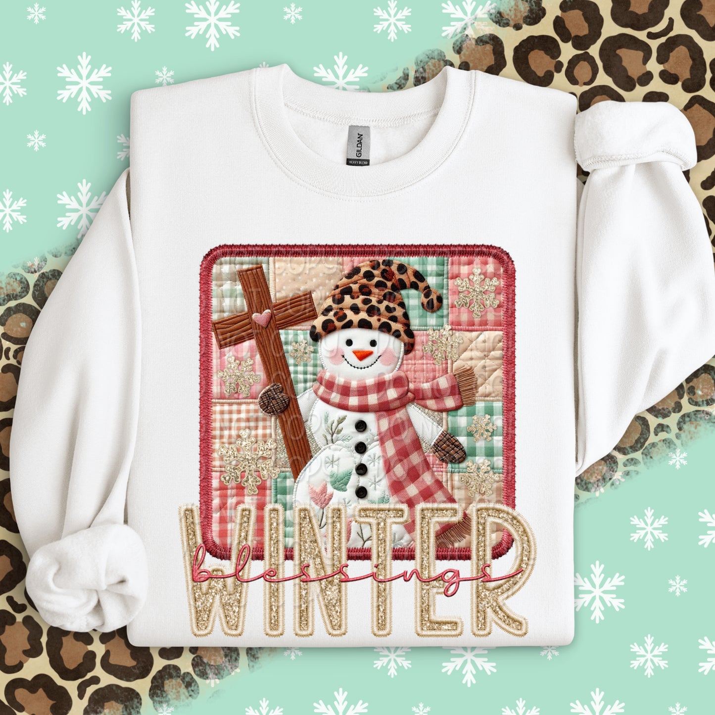 Faux Embroidery Winter Blessings Snowman w/ Cross 1 - 2025 Digital PNG Design