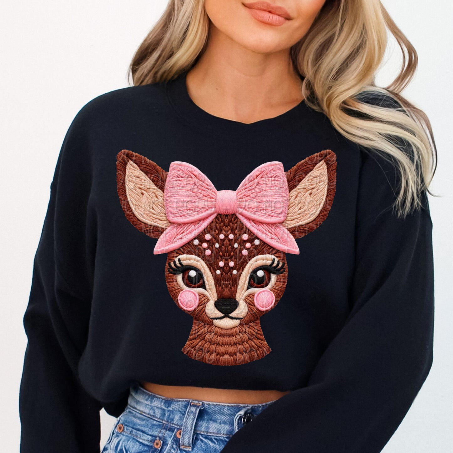 Faux Yarn Doe w/ Pink Bow 1 - 2025 Digital PNG Design