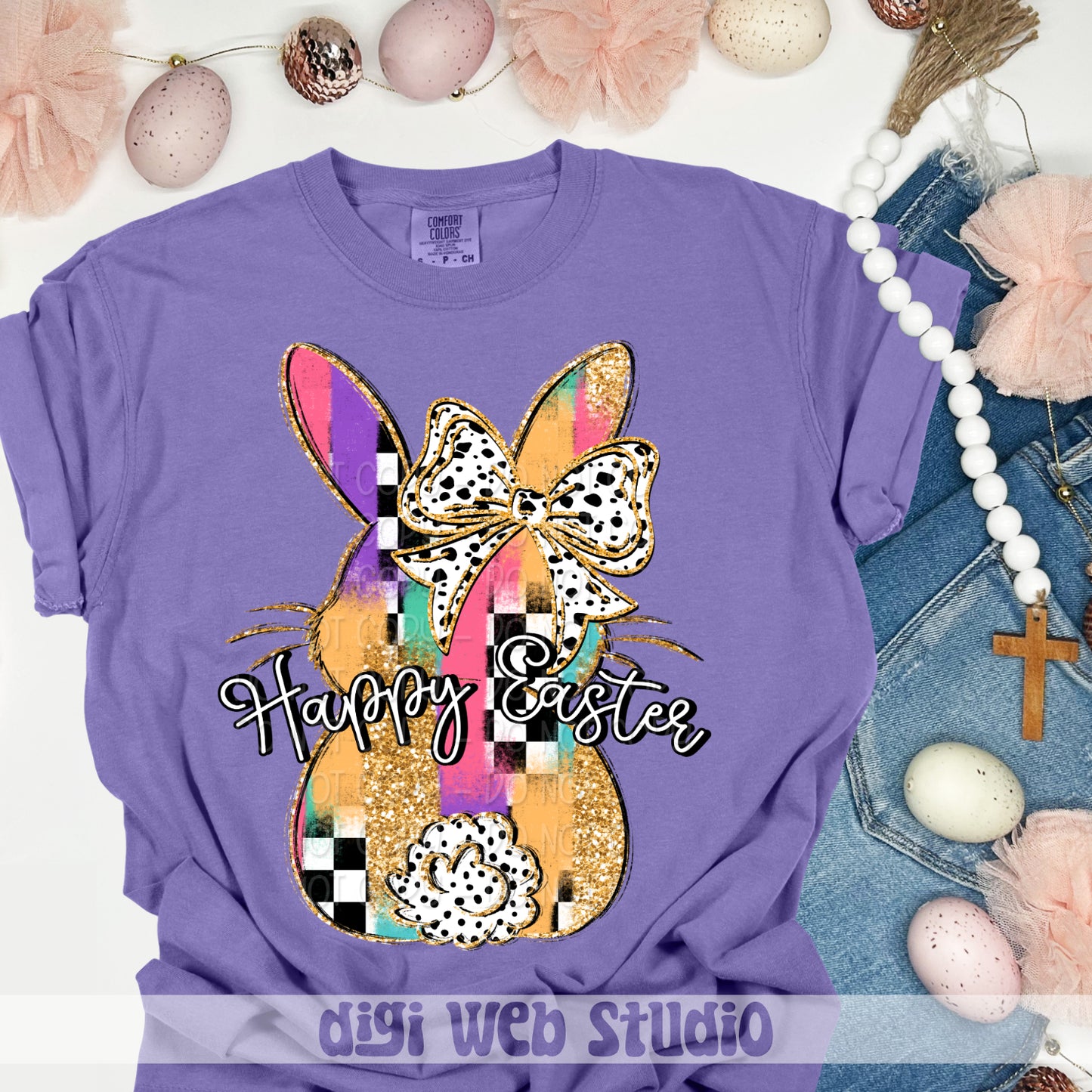 Happy Easter Bunny With Bow 1 - 2025 Digital PNG Design