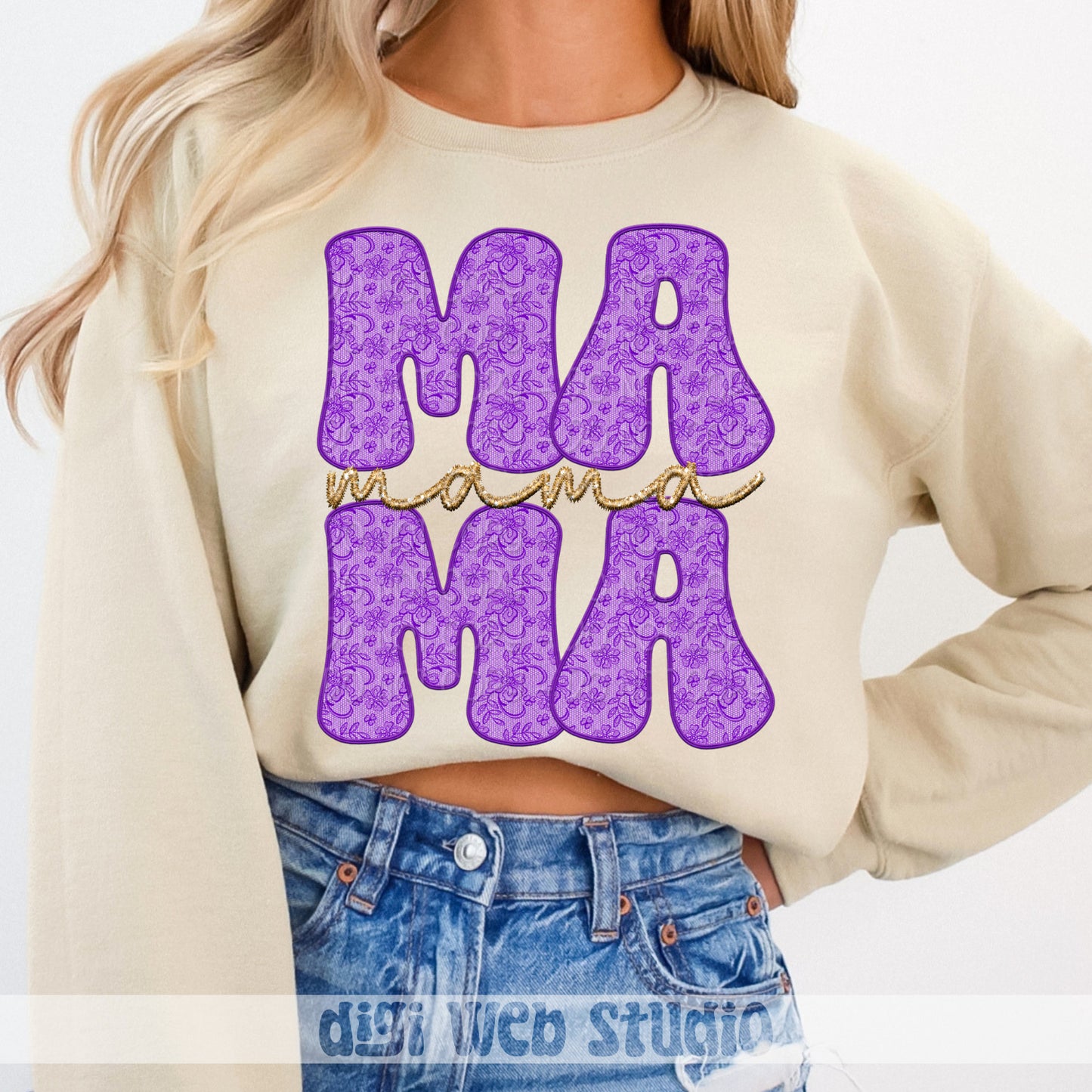 Faux Embroidery Lace Mama (Purple) 1 - 2025 Digital PNG Design