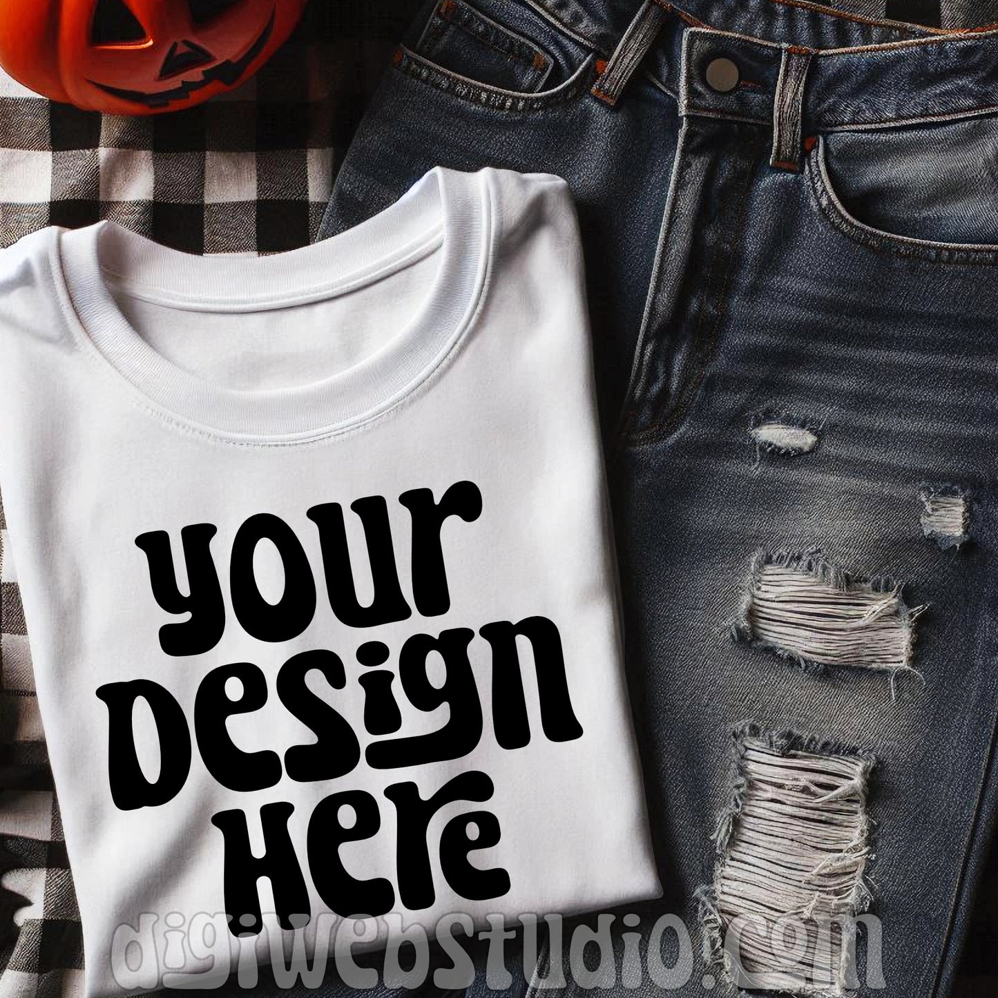Halloween Plaid White Shirt Mockup 7