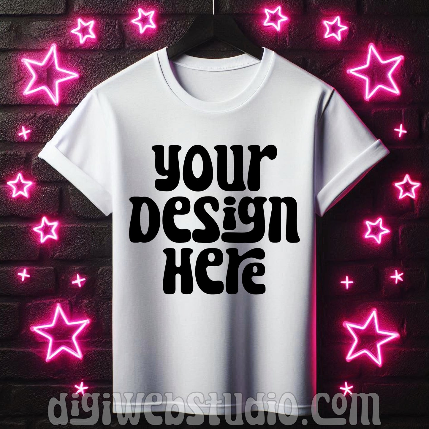 Neon Lights White Shirt Mockup 3