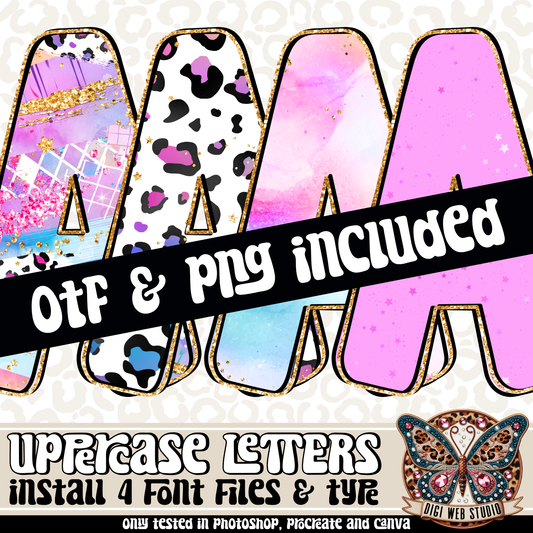 Design Elements - Bright Glam Alphas & OTF Files (4 Sets)