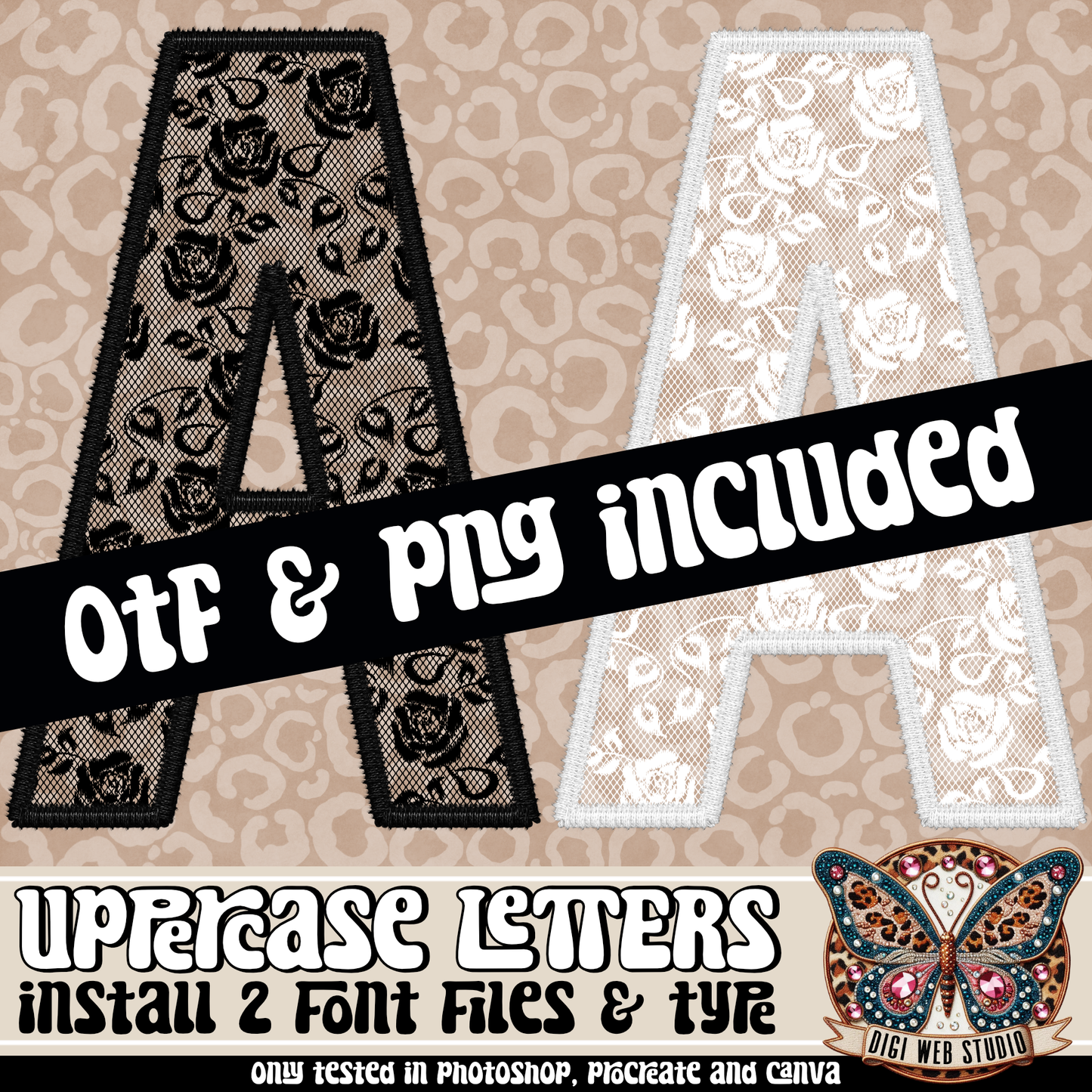 Design Elements - Faux Embroidery Rose Lace Alphas & OTF Files (2 Sets)