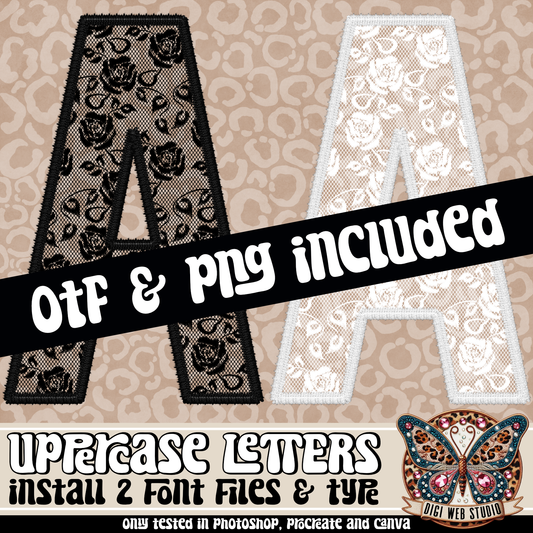Design Elements - Faux Embroidery Rose Lace Alphas & OTF Files (2 Sets)