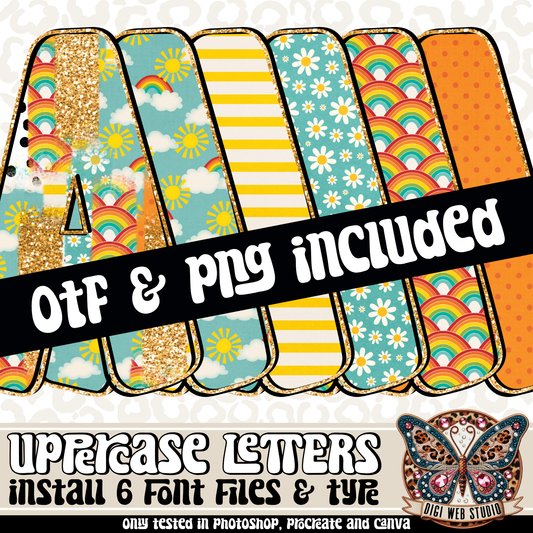 Design Elements - Happy Glam Alphas & OTF Files 1 (6 Sets)