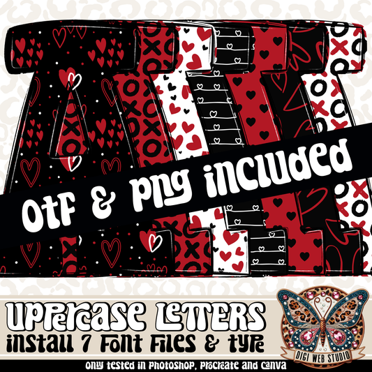 Design Elements - Red & Black Valentine Alphas & OTF Files (7 Sets)