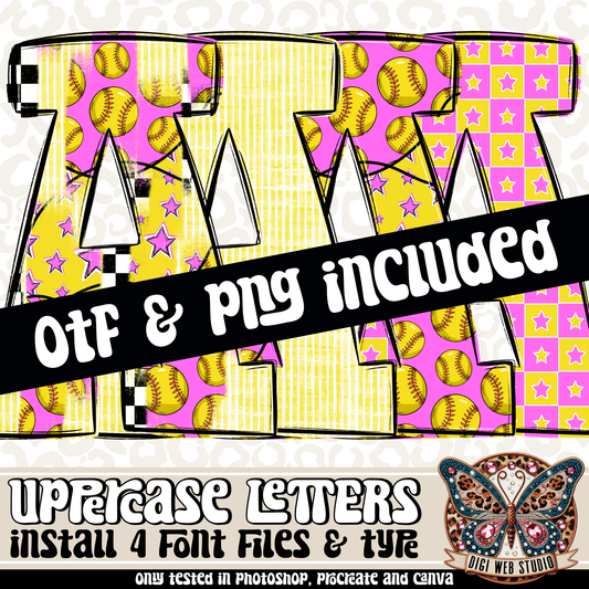 Design Elements - Softball Alphas & OTF Files (4 Sets)