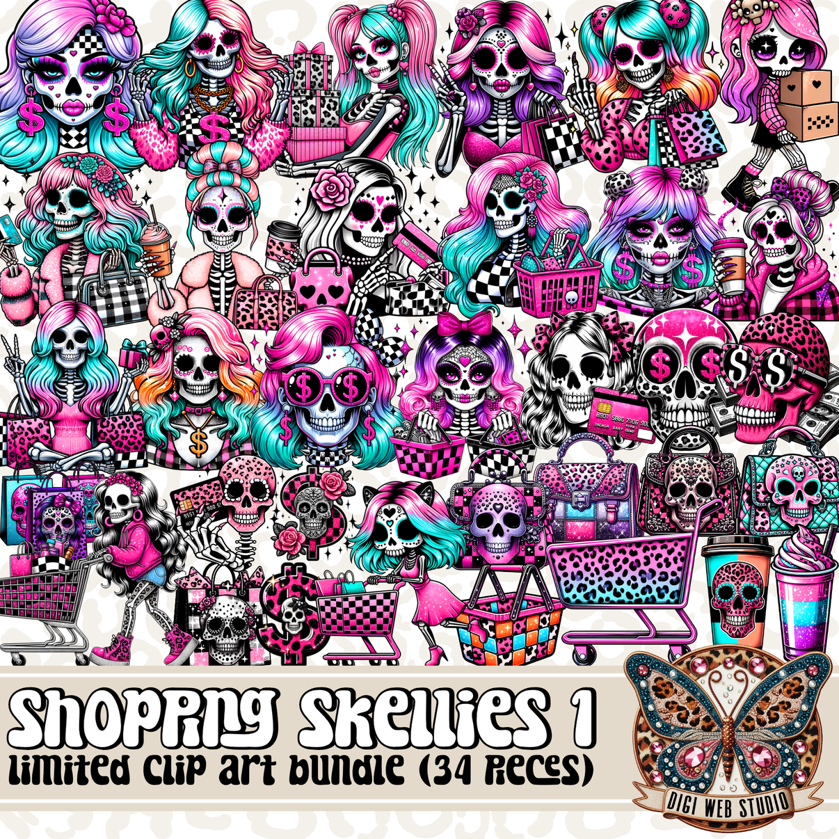 Design Elements Limited Clip Art Bundle Shopping Skellies 1 Digi