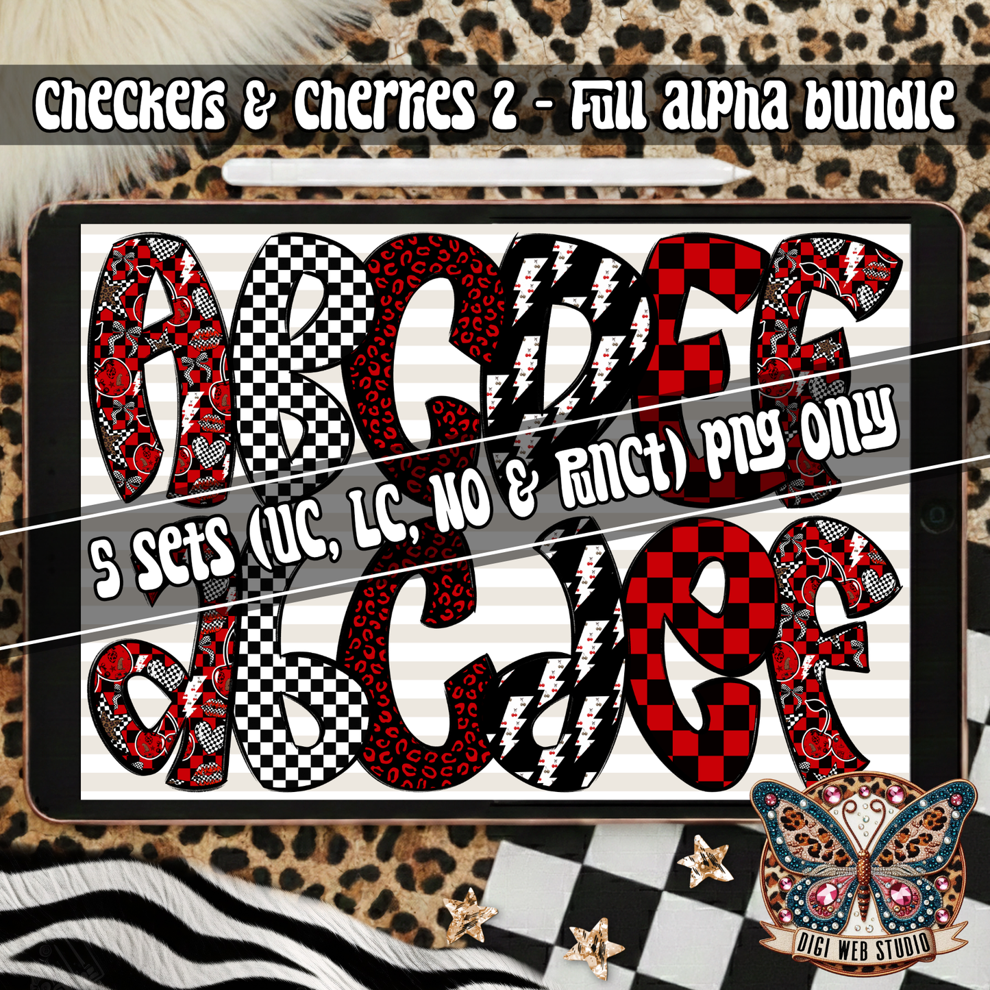Design Elements - 2026 Checkers & Cherries 2 Alpha Bundle (5 Sets)