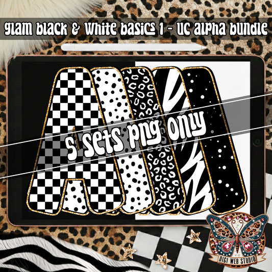 Design Elements - 2026 Glam Black & White Basics 1 Alpha Bundle (5 Sets)