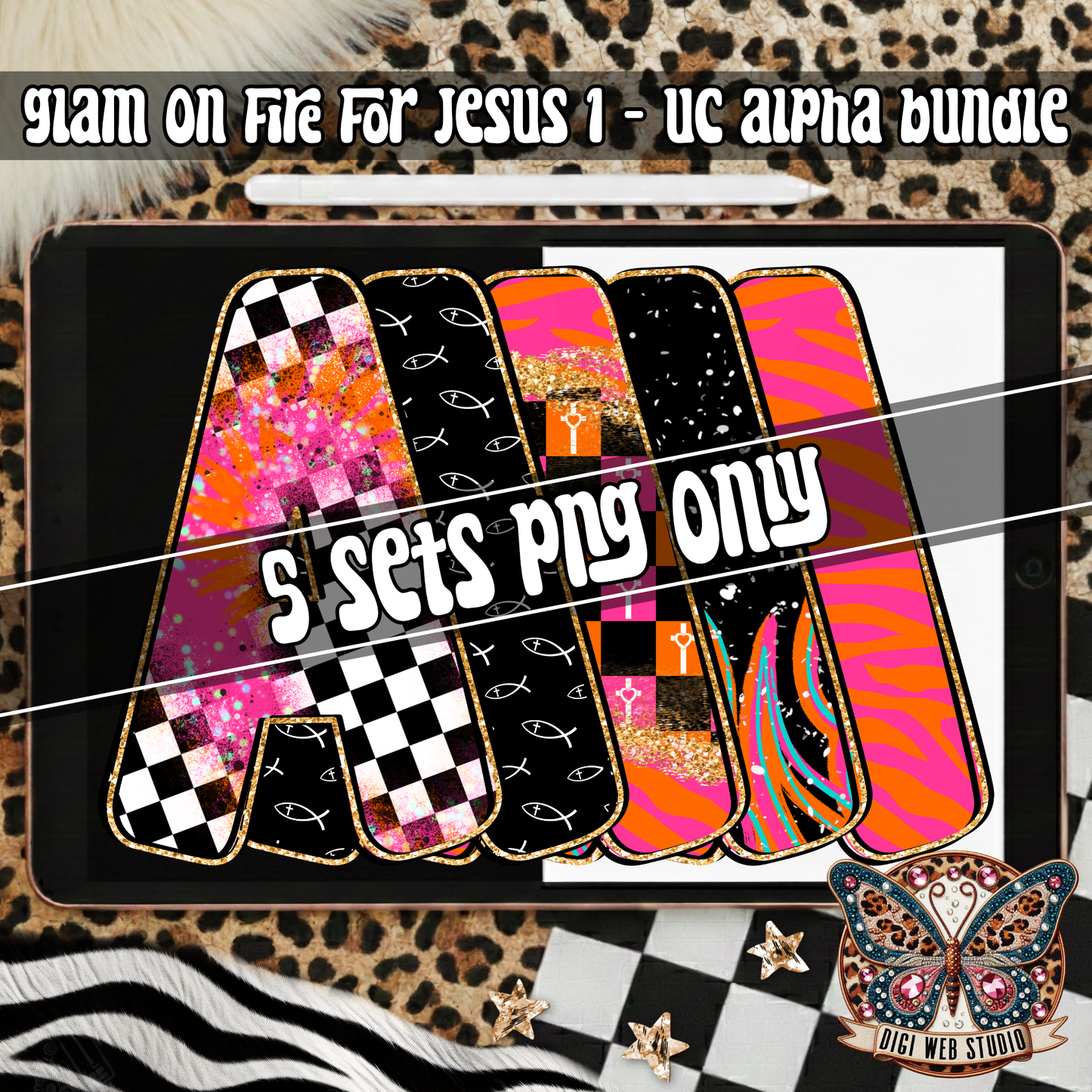 Design Elements - 2026 Glam On Fire For Jesus 1 Alpha Bundle (5 Sets)