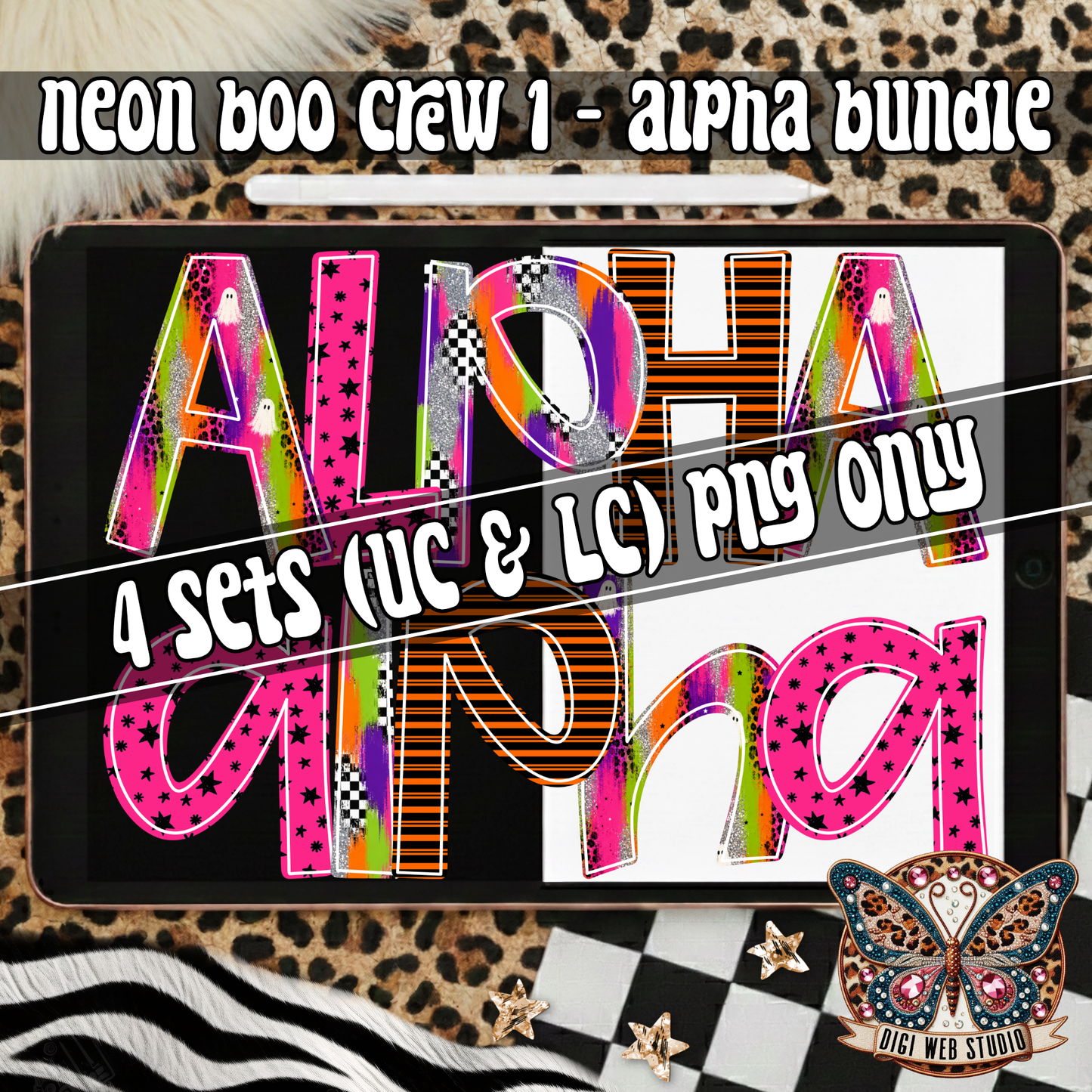 Design Elements - 2026 Neon Boo Crew 1 Alpha Bundle (4 Sets)