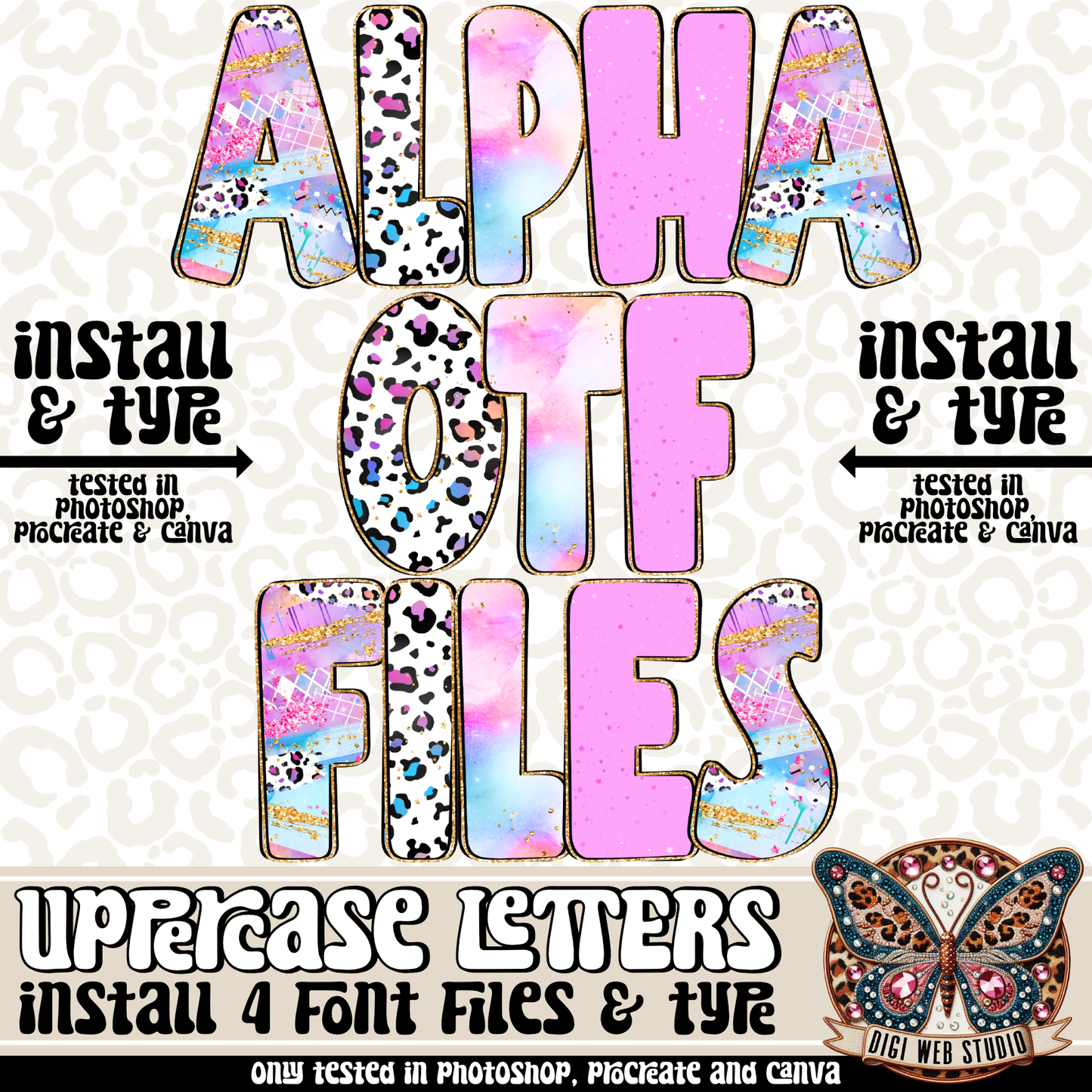 Design Elements - Bright Glam Alpha OTF Files (4 Fonts)