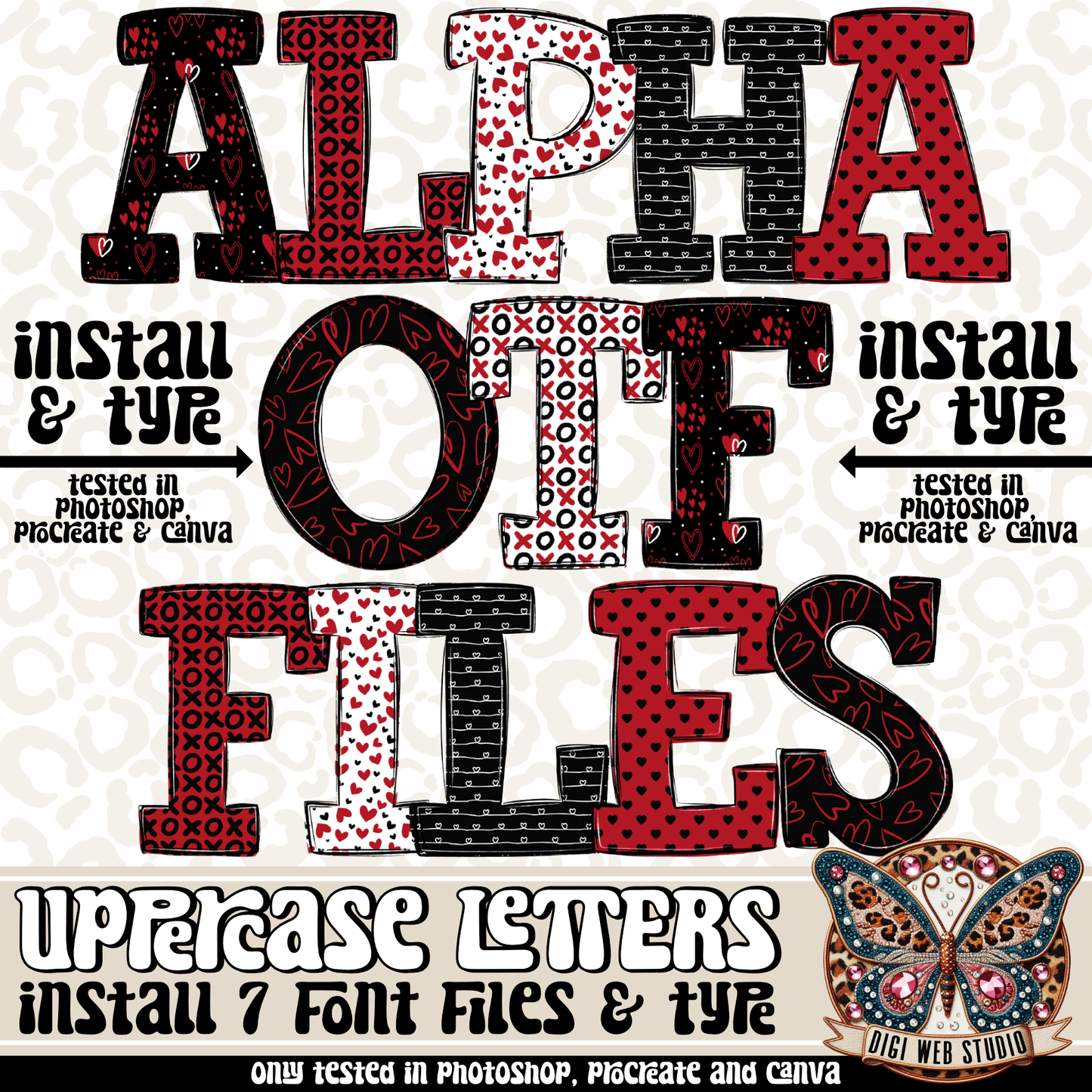 Design Elements - Red & Black Valentine Alpha OTF Files (7 Fonts)