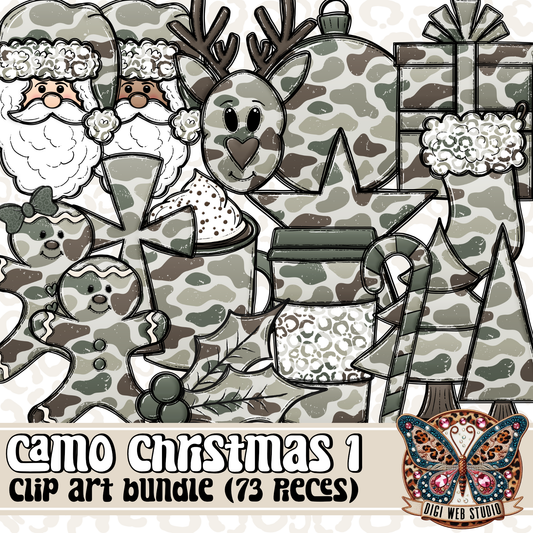 Design Elements - Hand Drawn Clip Art Bundle - Camo Christmas 1