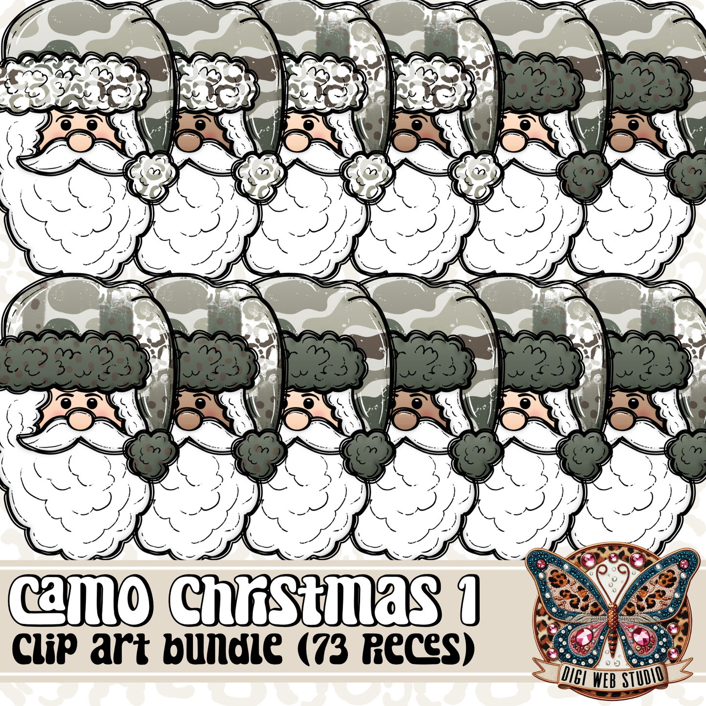 Design Elements - Hand Drawn Clip Art Bundle - Camo Christmas 1