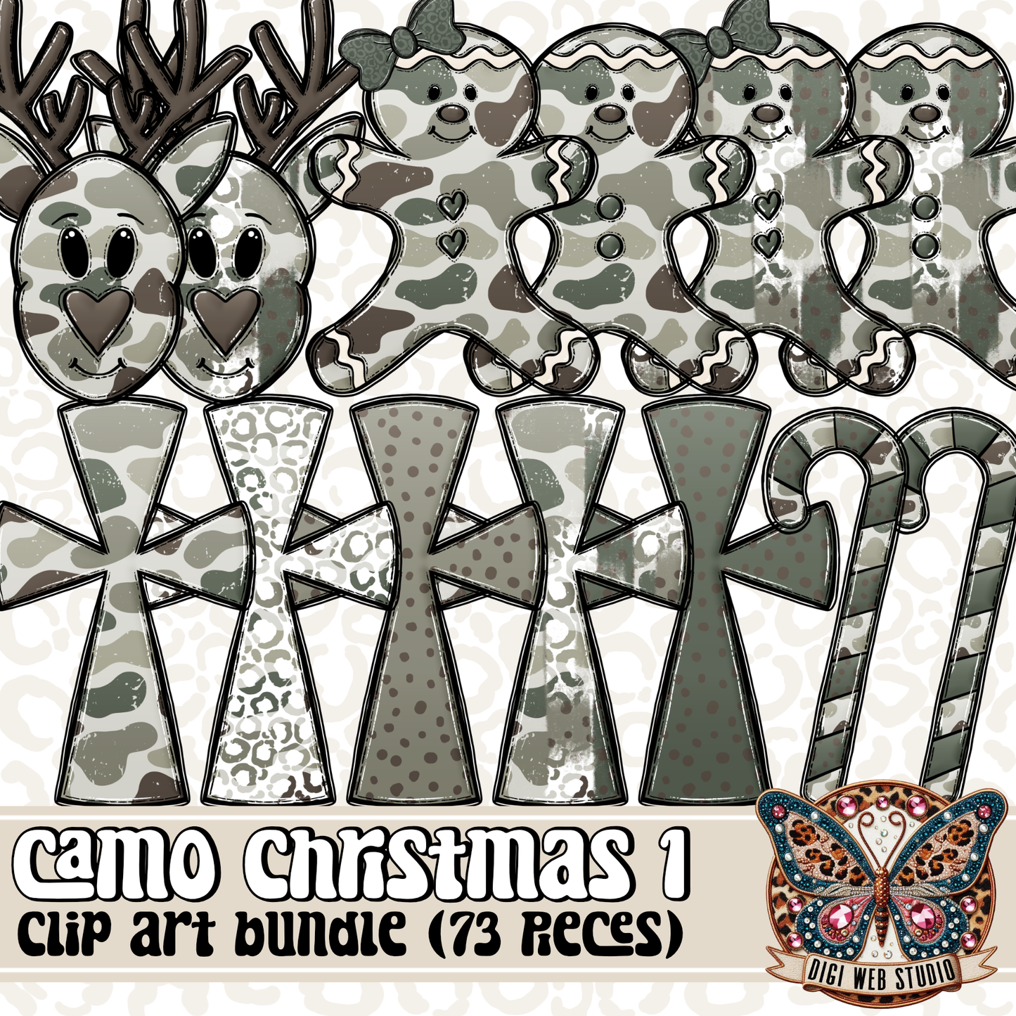 Design Elements - Hand Drawn Clip Art Bundle - Camo Christmas 1