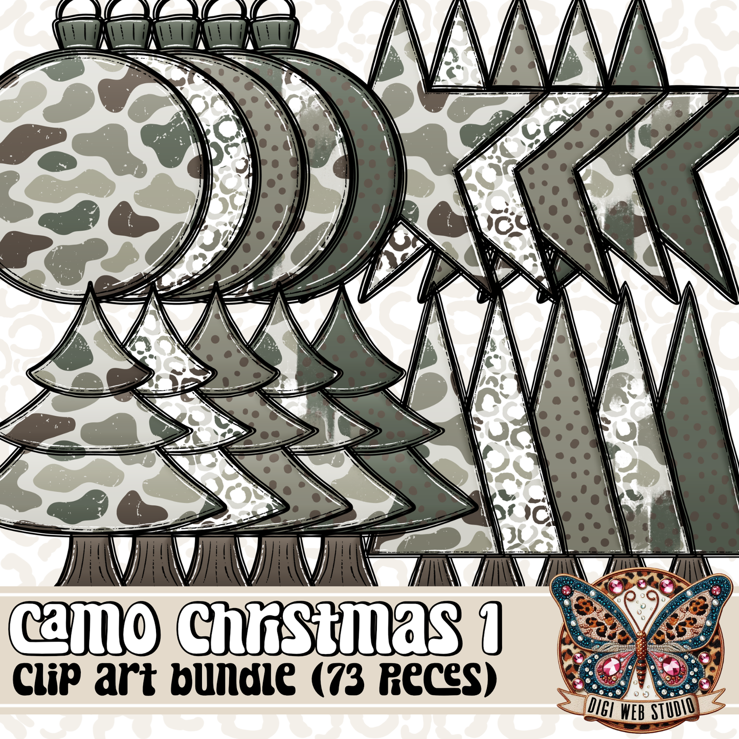 Design Elements - Hand Drawn Clip Art Bundle - Camo Christmas 1
