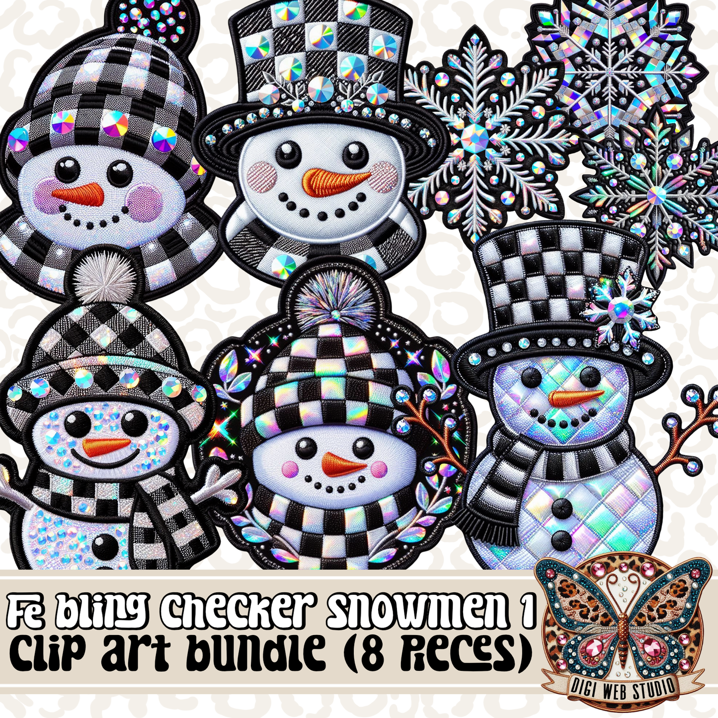 Design Elements - Clip Art Bundle - Faux Embroidery Bling Checker Snowmen 1