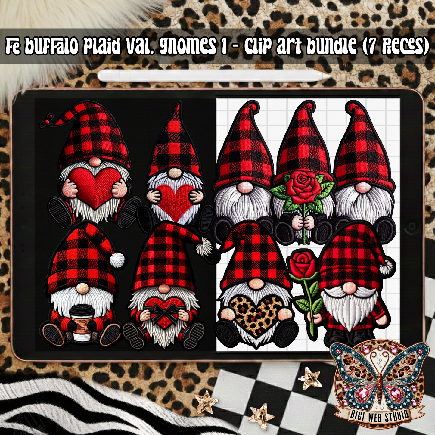 Design Elements - 2025 Clip Art Bundle - FE Buffalo Plaid Valentine Gnomes 1