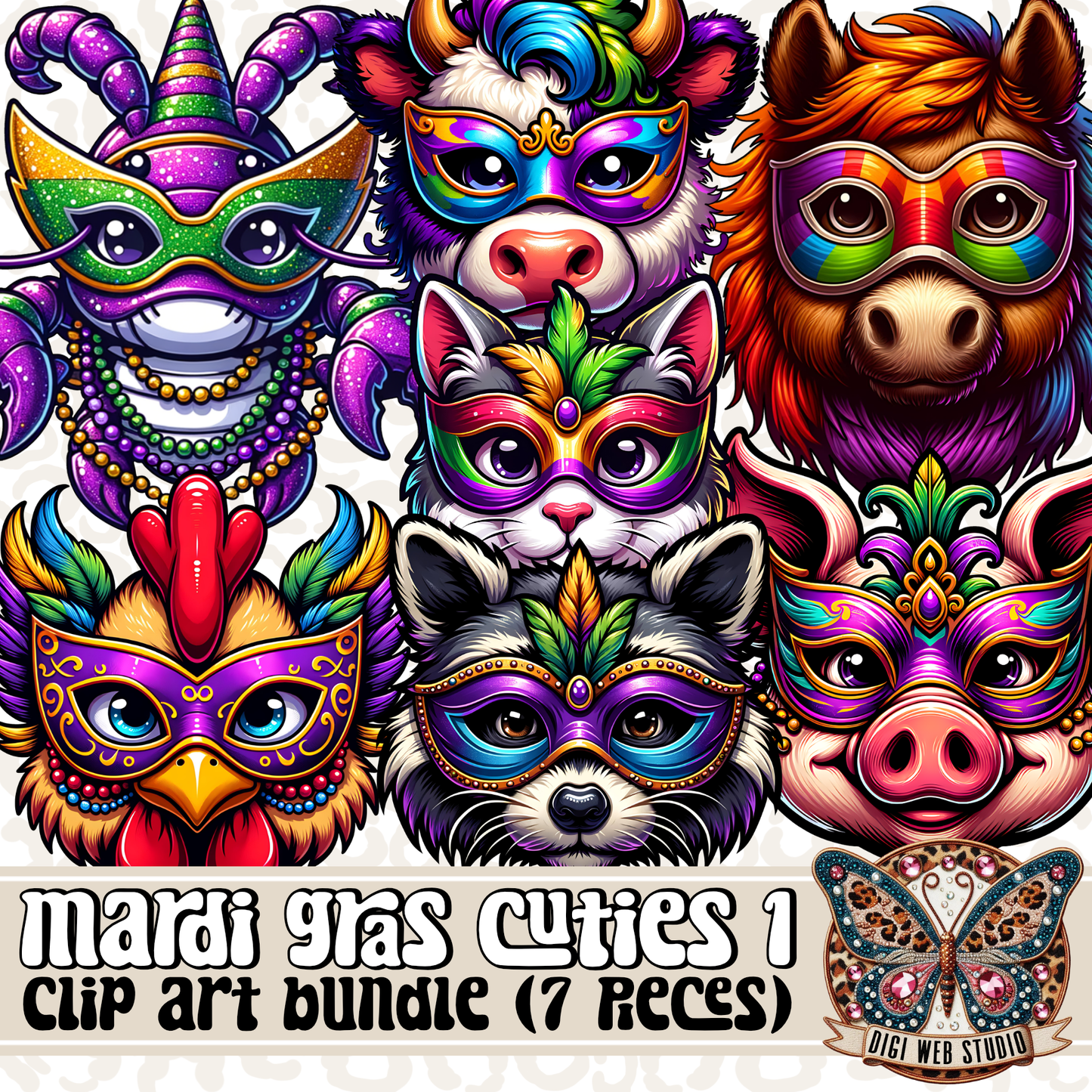 Design Elements - Clip Art Bundle - Mardi Gras Cuties 1