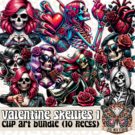 Design Elements - Clip Art Bundle - Valentine Skellies 1