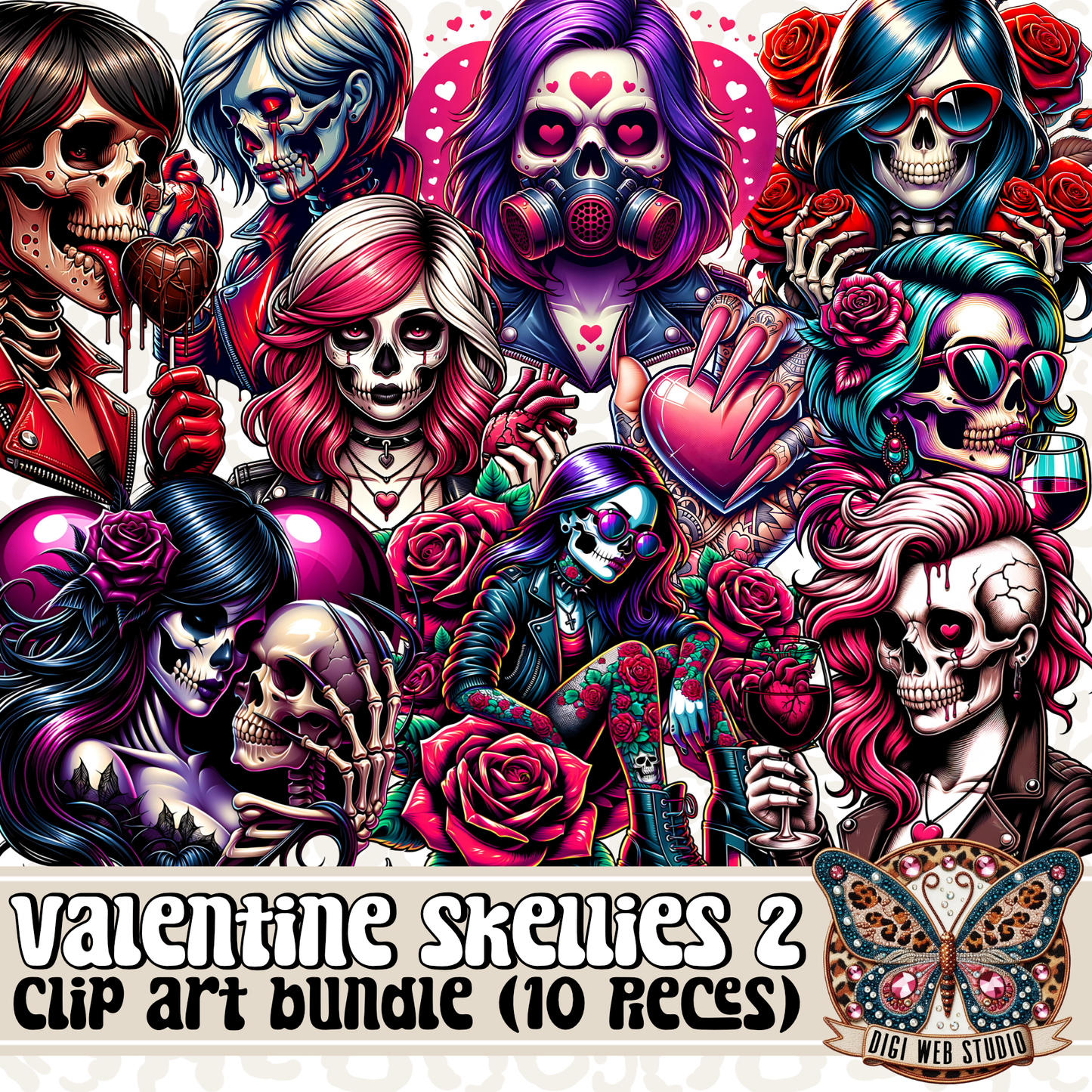 Design Elements - Clip Art Bundle - Valentine Skellies 2