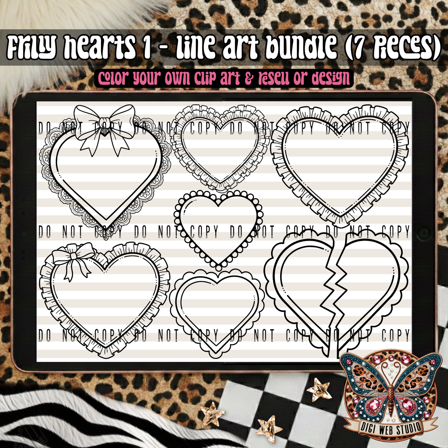 Design Elements - 2025 Line Art Bundle - Frilly Hearts 1