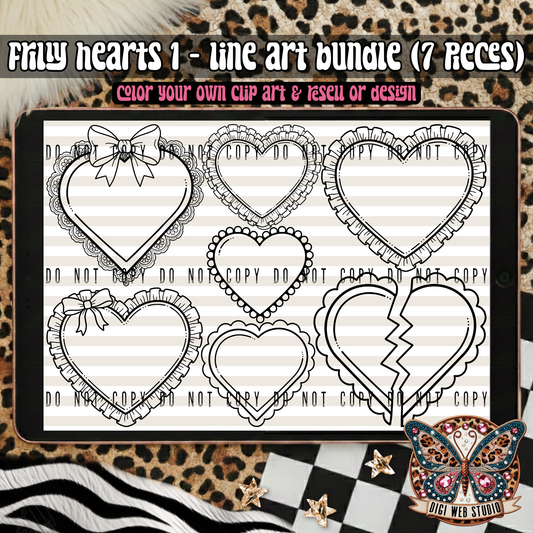 Design Elements - 2025 Line Art Bundle - Frilly Hearts 1