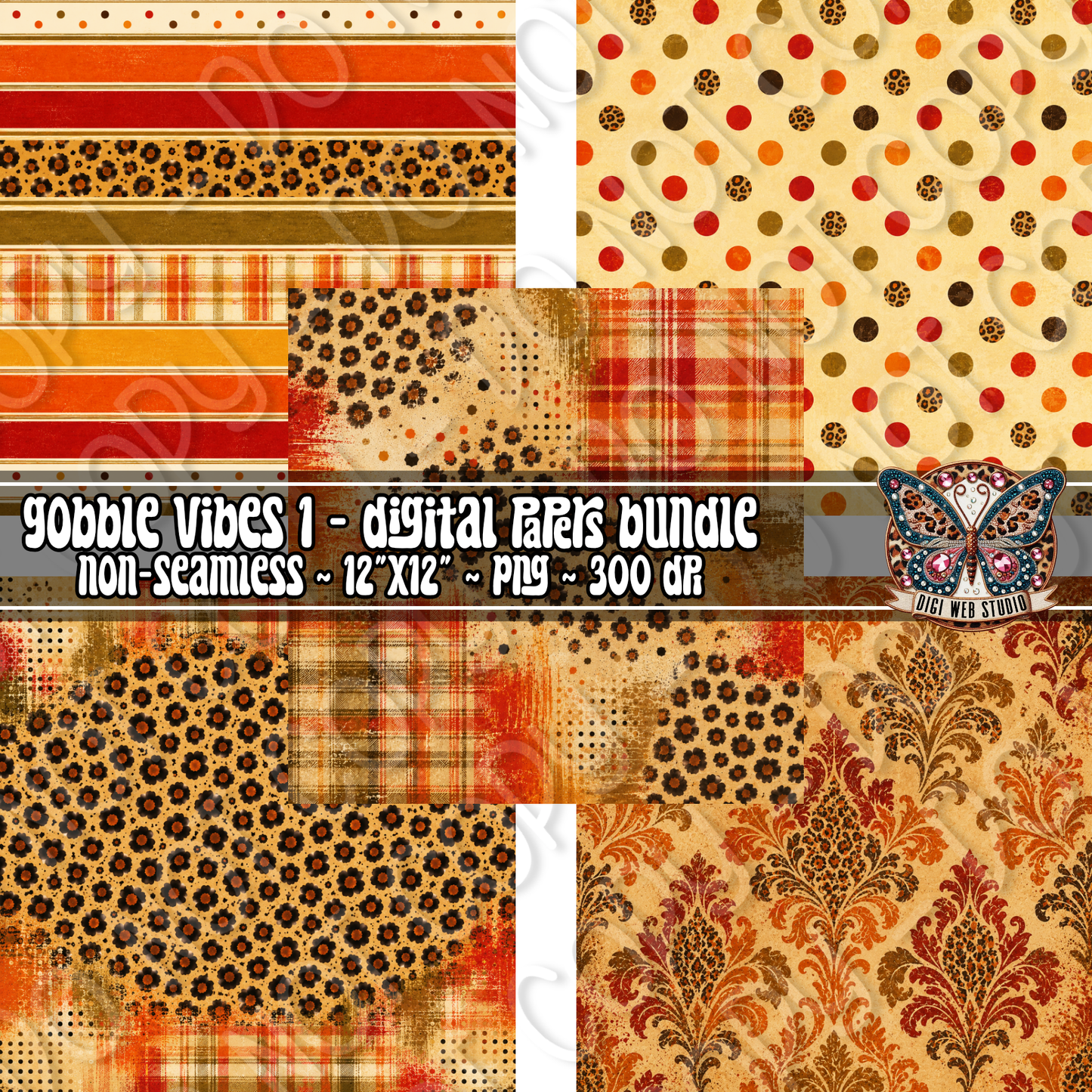 Design Elements - 2026 Gobble Vibes 1 Digital Papers Bundle (Non-Seamless)