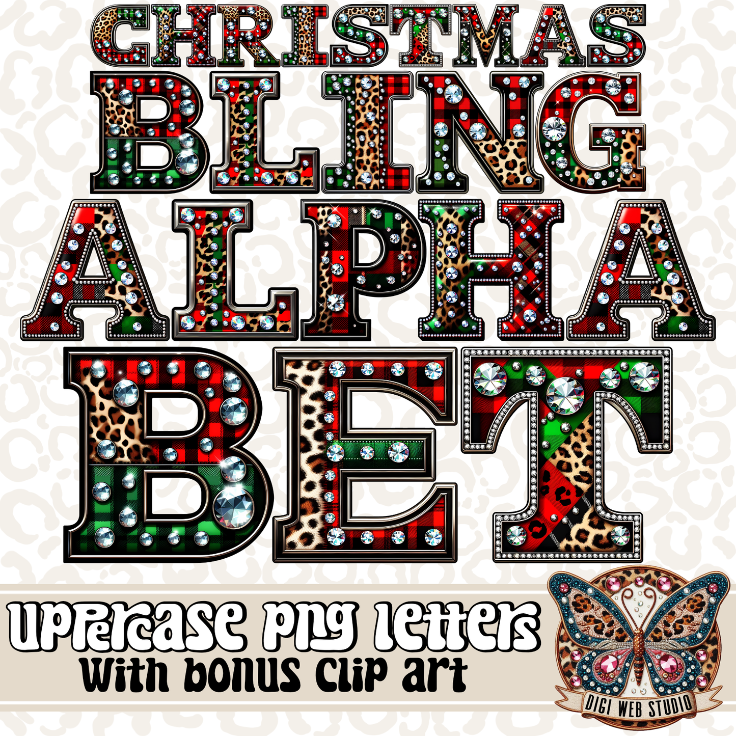 Design Elements - Christmas Bling UC Alphabet with Bonus Clip Art 1