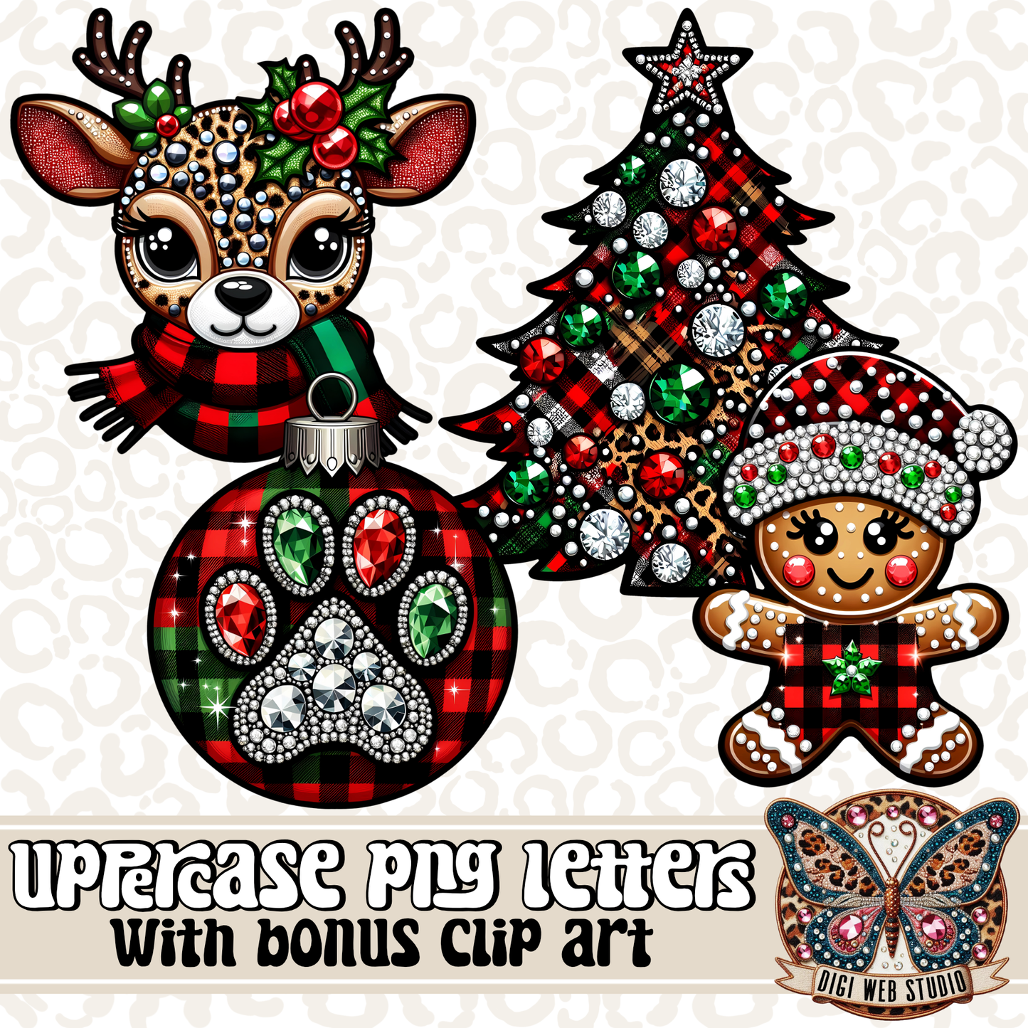 Design Elements - Christmas Bling UC Alphabet with Bonus Clip Art 1