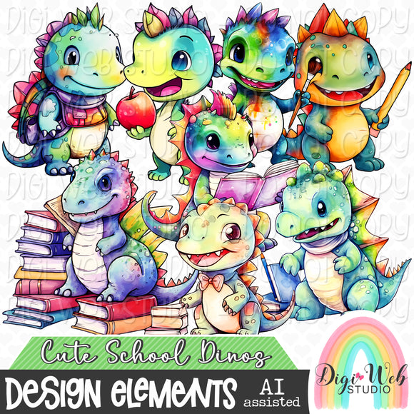 Design Elements - Cute School Dinos 1 Clip Art Bundle