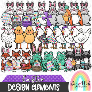 Design Elements - Easter Animals 1 Hand Drawn Clip Art Bundle